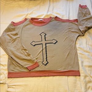 BLUSH Tan & Orange Sweater Cut Out Shoulders